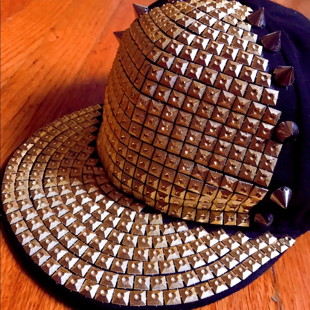 Gold studded spikes couture cap